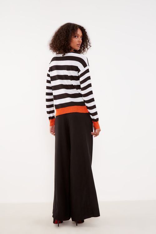 Calça Linho Pantalona Casual - Preto