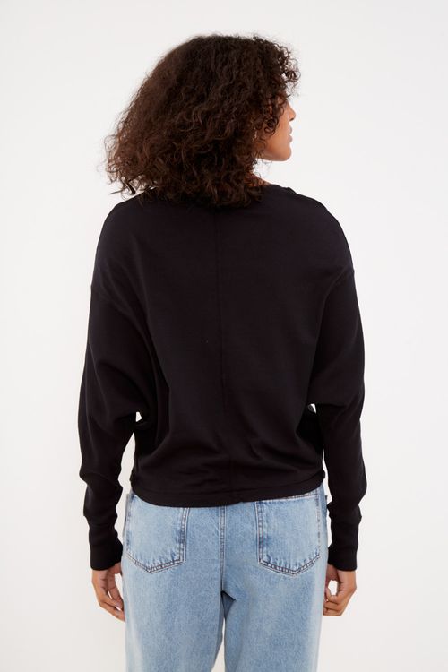 Blusa Malha Lateral Canelada - Preto