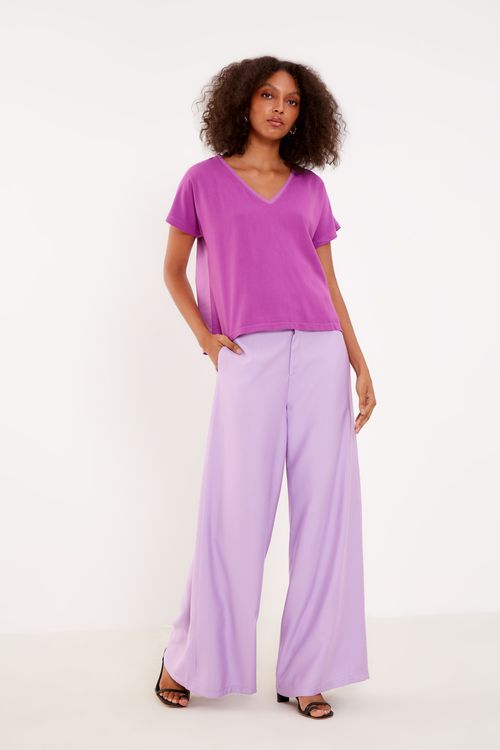 Blusa Malha Frente Tecido Decote v - Vinho Beterraba