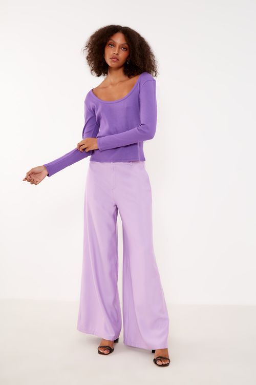Blusa Malha Manga Decote - Roxo Lilac