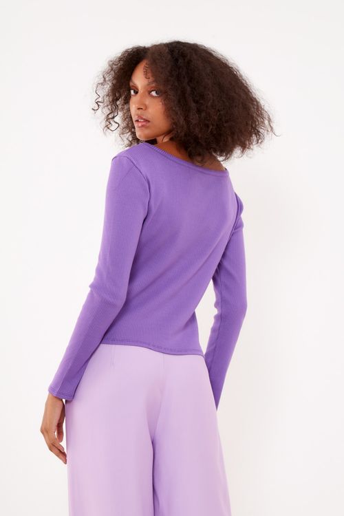 Blusa Malha Manga Decote - Roxo Lilac