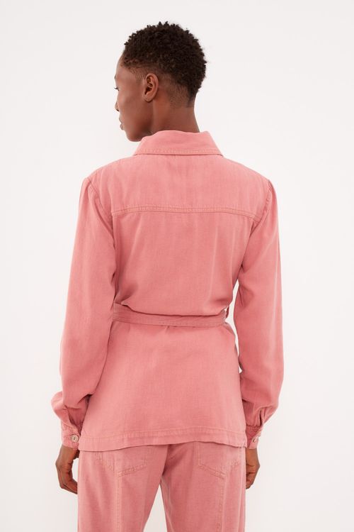Parka Bolsos Punho Pesponto - Rosa Retro