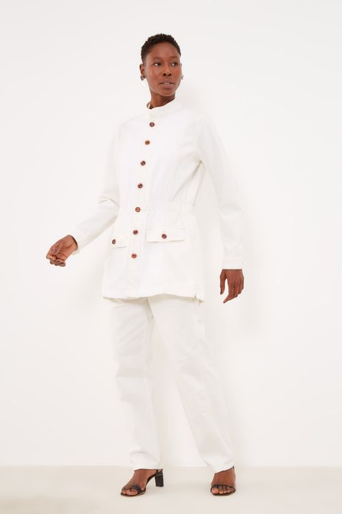 Parka Mix Sarja Com Veludo - Off White