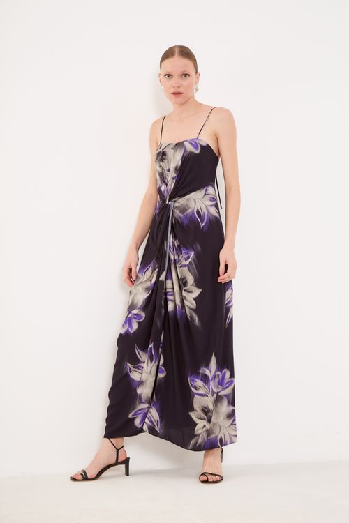 Vestido Estampa Verbena Preto Nó - Est Verbena Preta