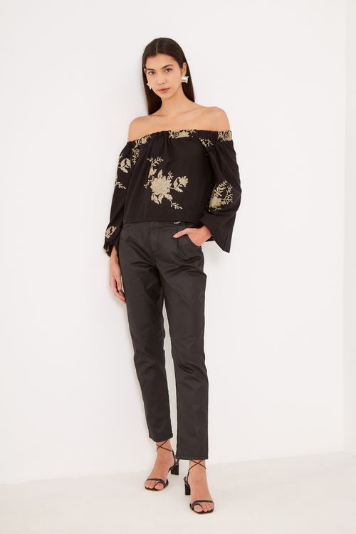 Bata Bordado Oro - Preto