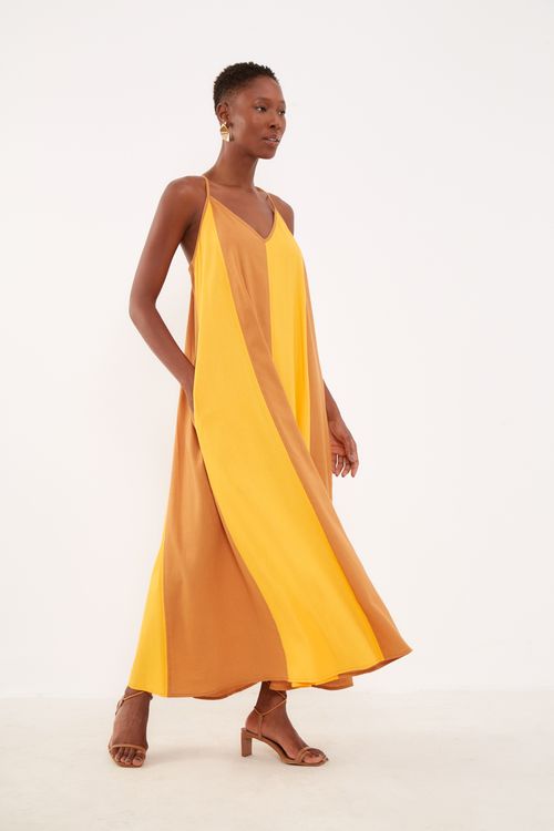 Vestido Bicolor Decote Costas - Laranja Vit