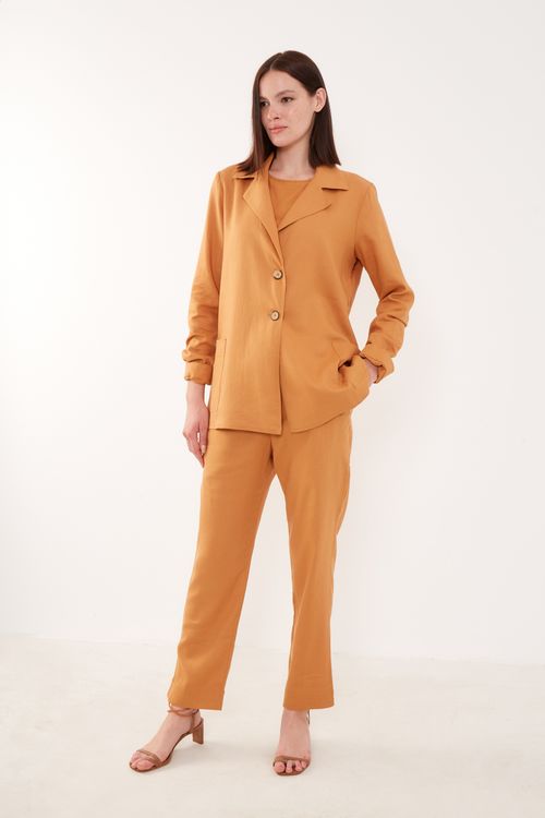 Blazer Oversized Linho Botão - Caqui Sand