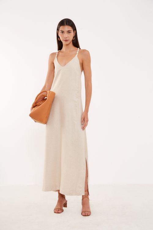 Vestido Midi Detalhe Alças - Cru