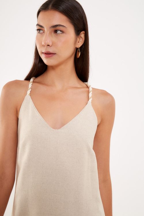 Vestido Midi Detalhe Alças - Cru