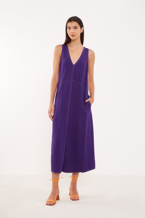 Vestido Midi Fenda Pesponto