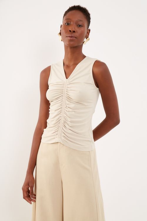 Blusa Malha Franzido - Cru