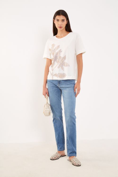 T-Shirt Malha Silk Relevo - Off Ecru