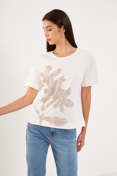 T-Shirt Malha Silk Relevo - Off Ecru