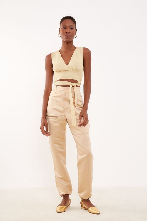 Top Tricot Amarração Lurex - Ouro