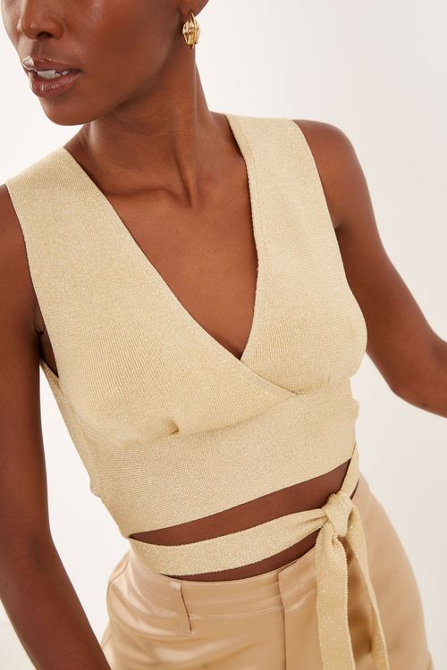 Top Tricot Amarração Lurex - Ouro