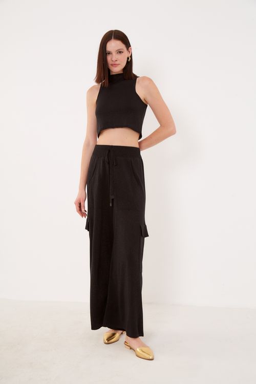 Top Tricot Detalhe Retilínea - Preto