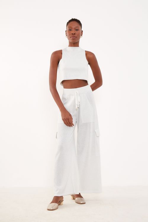 Top Tricot Detalhe Retilínea - Prata