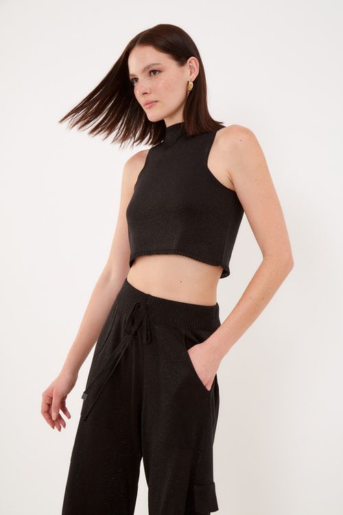 Top Tricot Detalhe Retilínea - Preto