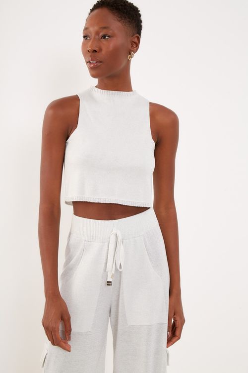 Top Tricot Detalhe Retilínea - Prata