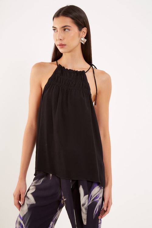 Blusa Decote Franzido - Preto