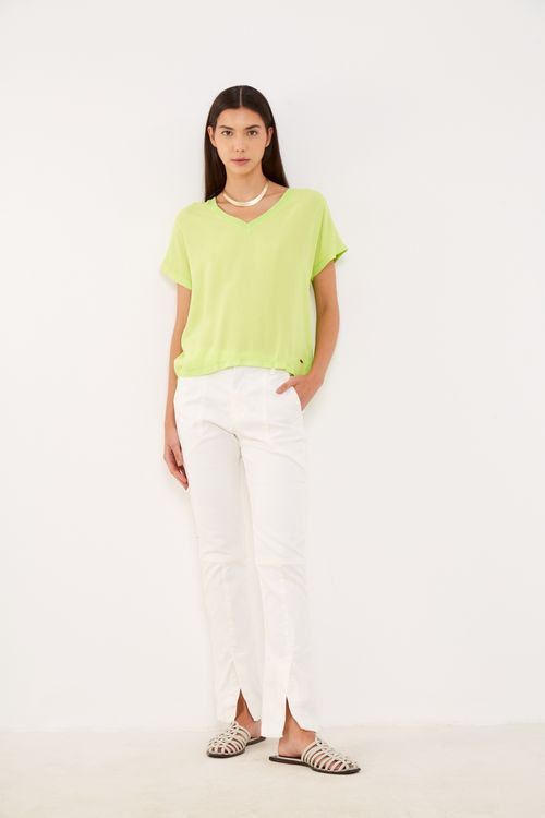 Blusa Malha Frente Tecido - Verde Citrus