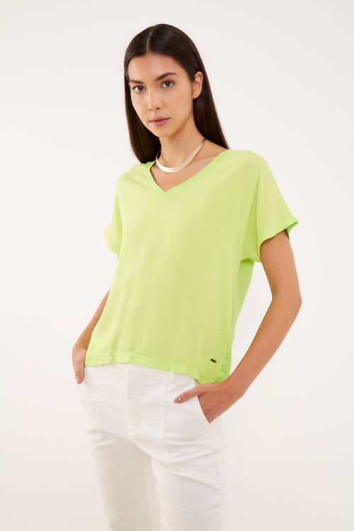 Blusa Malha Frente Tecido - Verde Citrus