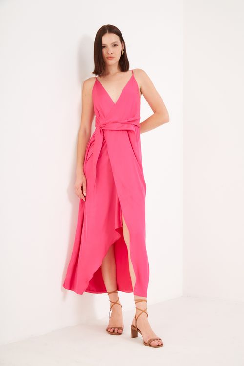 Vestido Midi Amarração Casual - Rosa Segredo