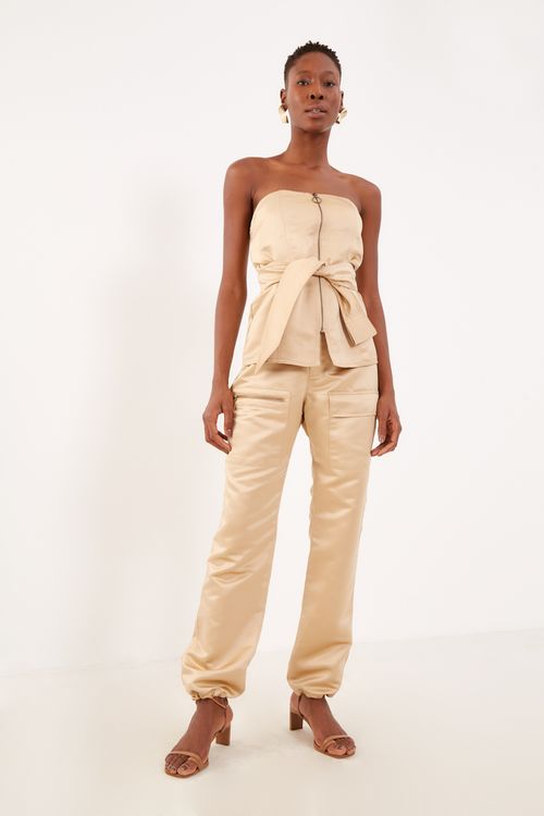 Calça Reta Bolso Frente - Ouro