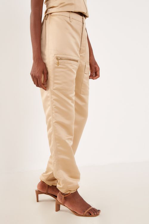 Calça Reta Bolso Frente - Ouro