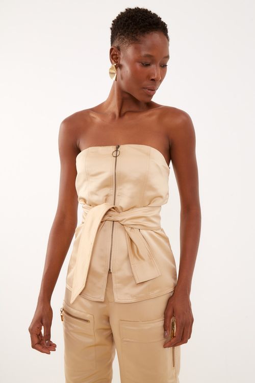 Blusa Cetim Zíper - Ouro