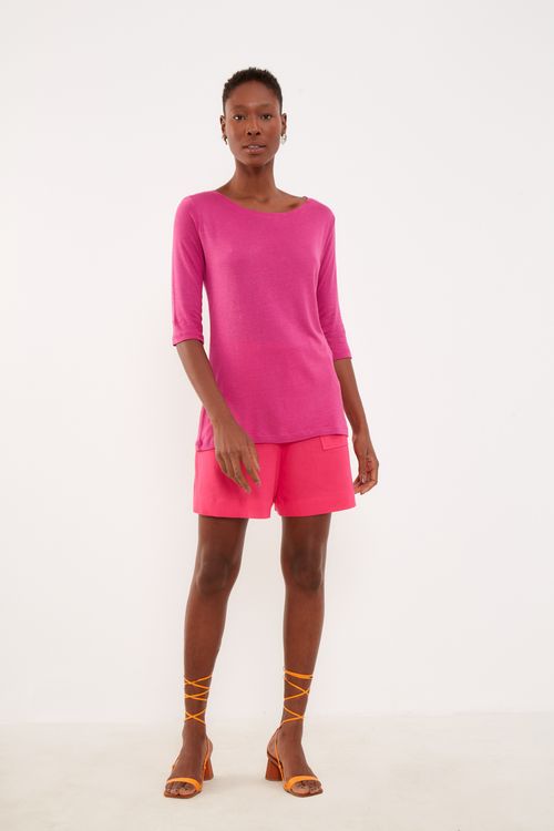 Blusa Malha Decote Canoa - Fucsia Tulipa