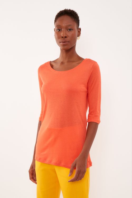 Blusa Malha Decote Canoa - Coral Allure