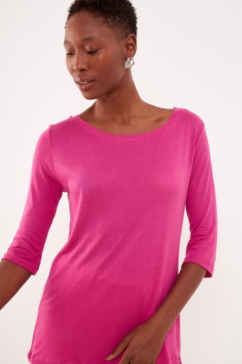Blusa Malha Decote Canoa - Fucsia Tulipa