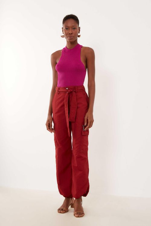 Blusa Tricot Canelada Gola - Fucsia Tulipa