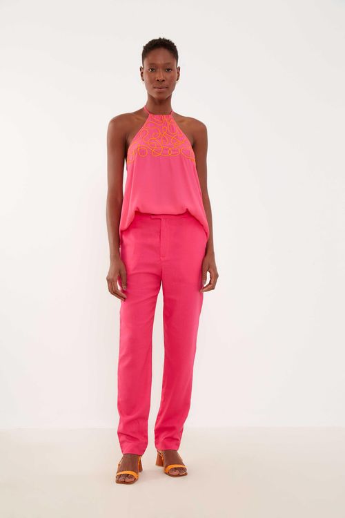 Calça Reta Basic Casual - Rosa Dalia