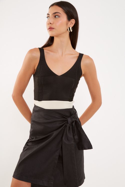 Top Tricot Bicolor - Preto C/ Off