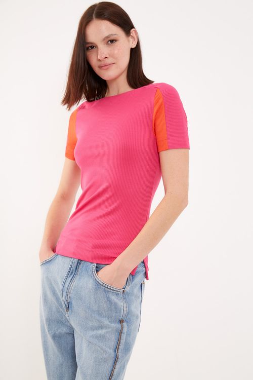 Blusa Malha Duas Cores - Rosa Segredo