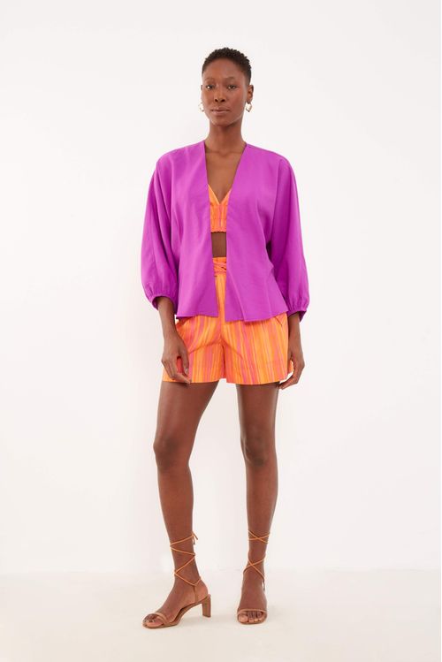 Blusa Drapeada Com Amarração - Fucsia Tulipa