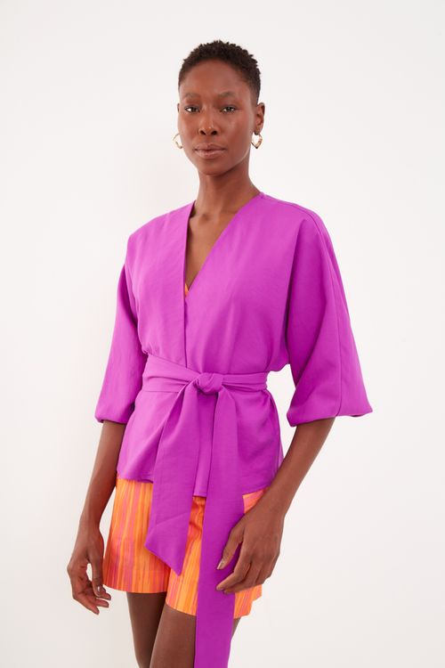 Blusa Drapeada Com Amarração - Fucsia Tulipa