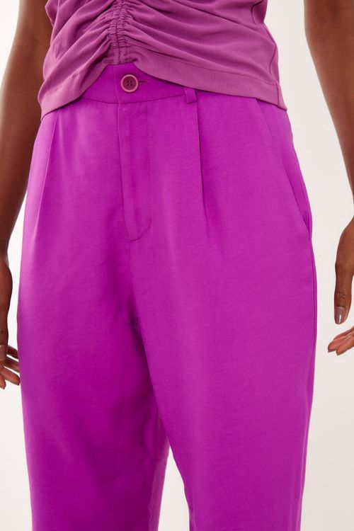 Calça Alfaiataria Reta Fendas Laterais - Fucsia Tulipa