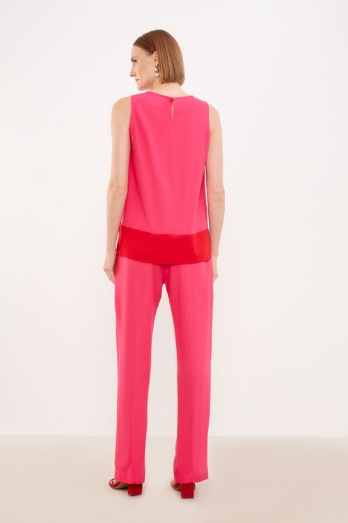 Calça Reta Abertura Frente - Rosa Tulipa