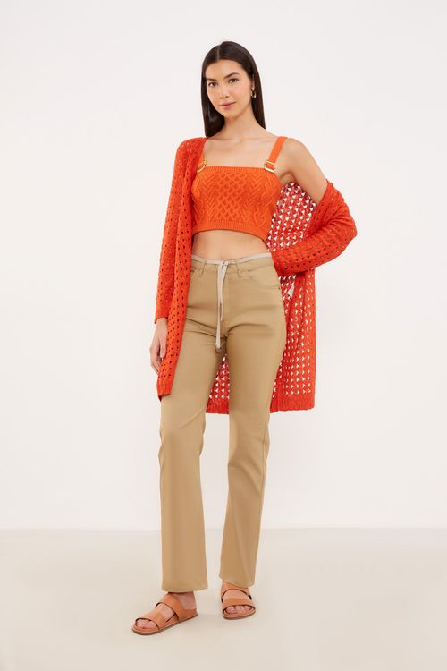 Top Cropped Alça Tricot - Laranja Coral