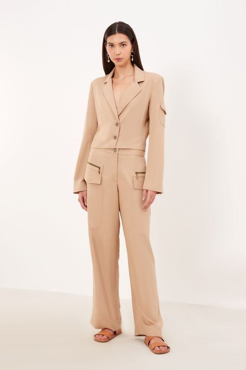 Blazer Cropped Utilitário - Caramelo Madeira
