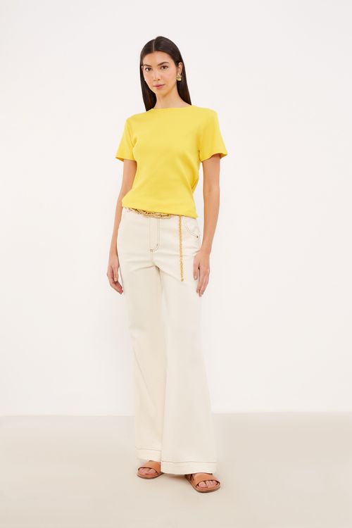 T-Shirt Malha Canelada - Amarelo Pequi