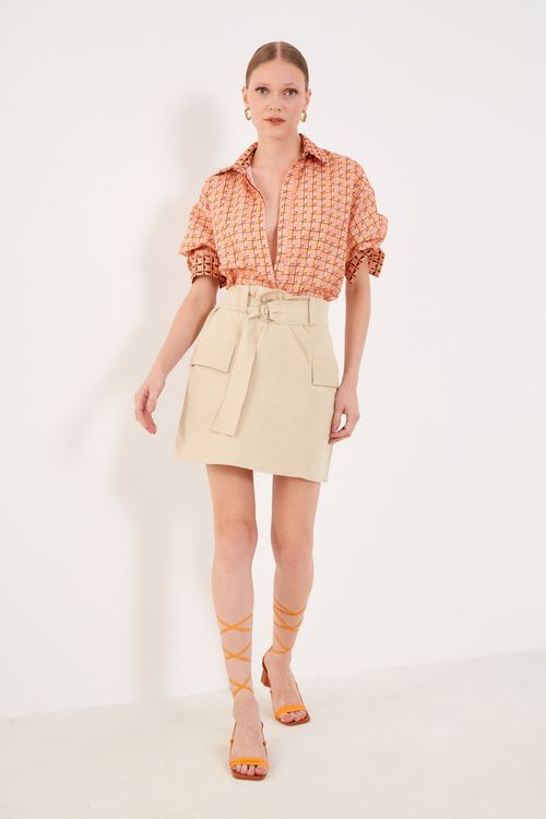 Mini Saia Tecido Casual - Caqui Caminho