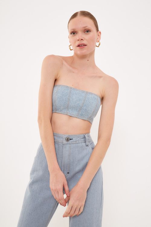 Top Faixa Jeans Amarração - Jeans