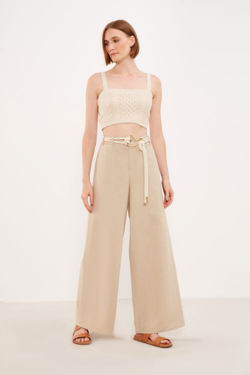 Calça Pantalona Pespontos - Cru