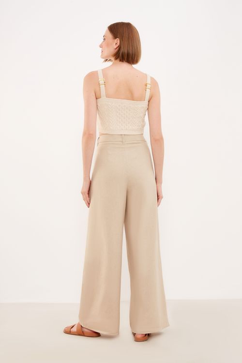 Calça Pantalona Pespontos - Cru