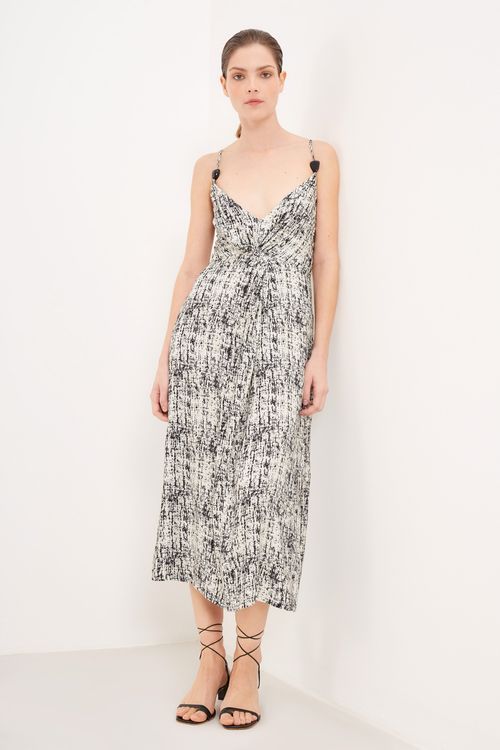 Vestido Estampa Fragmento Off Midi - Est Fragmento
