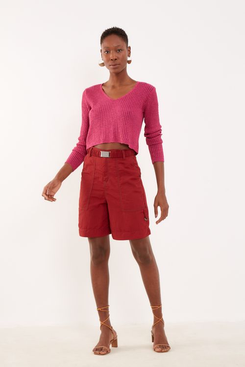 Blusa Tricot Decote v - Fucsia Tulipa